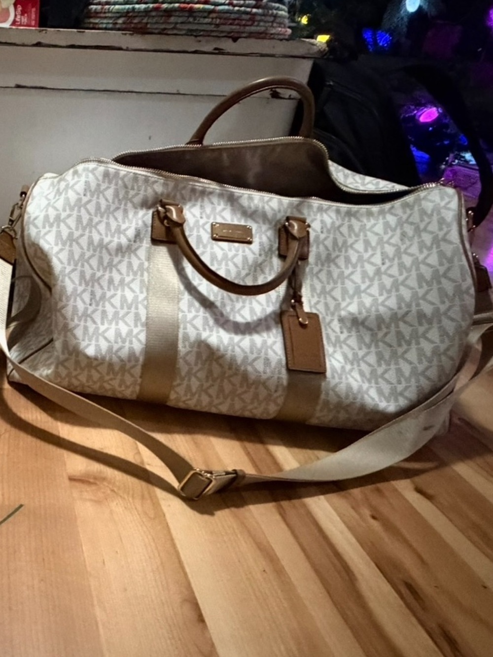 Michael Kors Monogram Canvas Weekender Bag in Vanilla/Tan